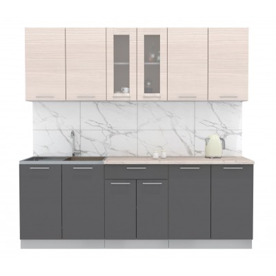 Кухонный гарнитур Мила 2,2м (Вудлайн кремовый/Антрацит) фабрика Интерлиния Кухонный гарнитур Мила 2,2м (Вудлайн кремовый/Антрацит) фабрика Интерлиния