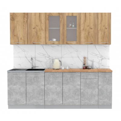 Кухонный гарнитур Мила 2,3м (Дуб золотой/Бетон) фабрика Интерлиния Кухонный гарнитур Мила 2,3м (Дуб золотой/Бетон) фабрика Интерлиния