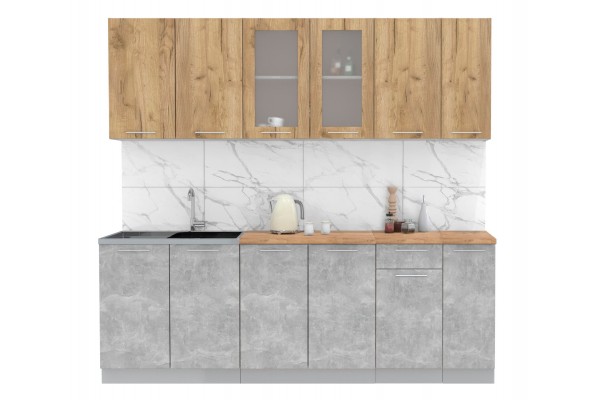 Кухонный гарнитур Мила 2,3м (Дуб золотой/Бетон) фабрика Интерлиния