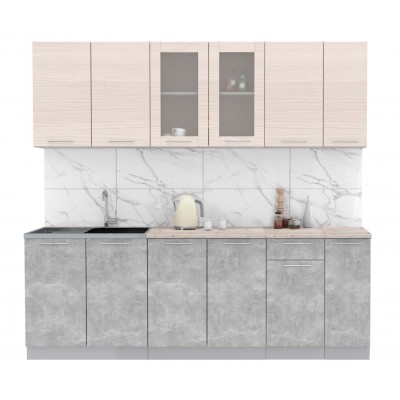 Кухонный гарнитур Мила 2,3м (Вудлайн кремовый/Бетон) фабрика Интерлиния Кухонный гарнитур Мила 2,3м (Вудлайн кремовый/Бетон) фабрика Интерлиния