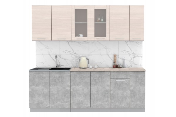 Кухонный гарнитур Мила 2,3м (Вудлайн кремовый/Бетон) фабрика Интерлиния