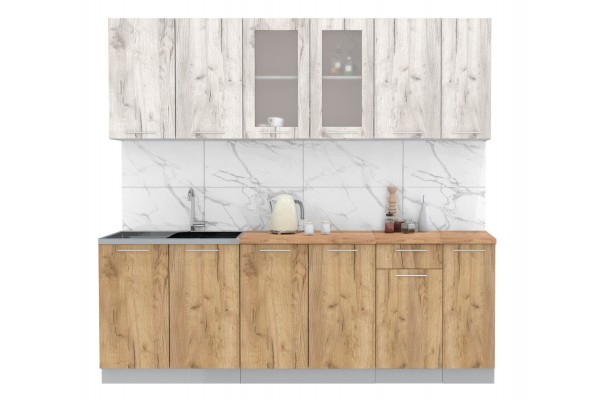Кухонный гарнитур Мила 2,3м (Дуб белый/Дуб золотой) фабрика Интерлиния