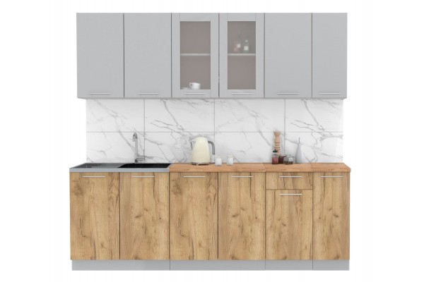 Кухонный гарнитур Мила 2,3м (Серебро/Дуб золотой) фабрика Интерлиния