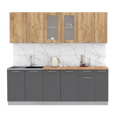 Кухонный гарнитур Мила 2,3м (Дуб золотой/Антрацит) фабрика Интерлиния Кухонный гарнитур Мила 2,3м (Дуб золотой/Антрацит) фабрика Интерлиния