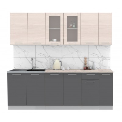 Кухонный гарнитур Мила 2,3м (Вудлайн кремовый/Антрацит) фабрика Интерлиния Кухонный гарнитур Мила 2,3м (Вудлайн кремовый/Антрацит) фабрика Интерлиния