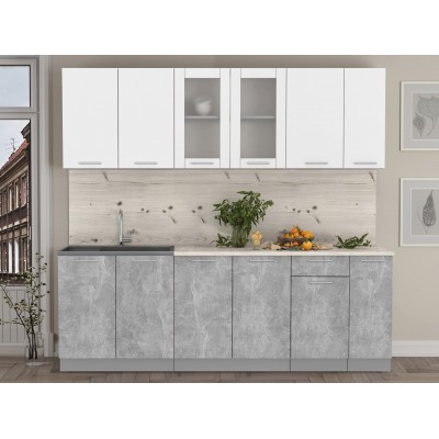 Кухонный гарнитур Мила 2,3м (Белый Платинум/Бетон) фабрика Интерлиния Кухонный гарнитур Мила 2,3м (Белый Платинум/Бетон) фабрика Интерлиния