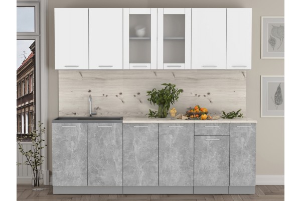 Кухонный гарнитур Мила 2,3м (Белый Платинум/Бетон) фабрика Интерлиния