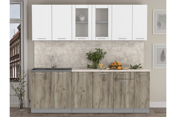 Кухонный гарнитур Мила 2,3м (Белый Платинум/Дуб серый) фабрика Интерлиния