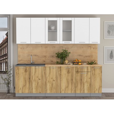 Кухонный гарнитур Мила 2,3м (Белый Платинум/Дуб золотой) фабрика Интерлиния Кухонный гарнитур Мила 2,3м (Белый Платинум/Дуб золотой) фабрика Интерлиния