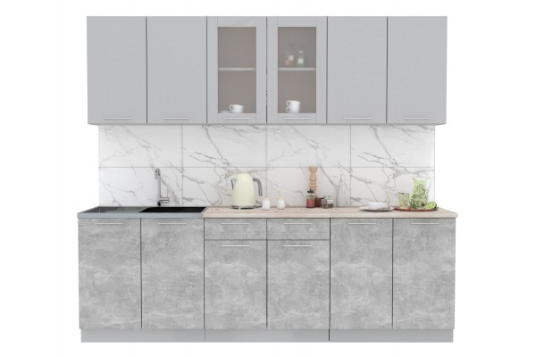 Кухонный гарнитур Мила 2,4 м (Серебро/Бетон) фабрика Интерлиния