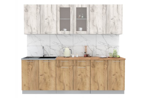 Кухонный гарнитур Мила 2,4 м (Дуб белый/Дуб золотой) фабрика Интерлиния