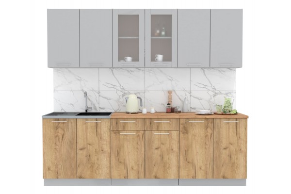 Кухонный гарнитур Мила 2,4 м (Серебро/Дуб золотой) фабрика Интерлиния