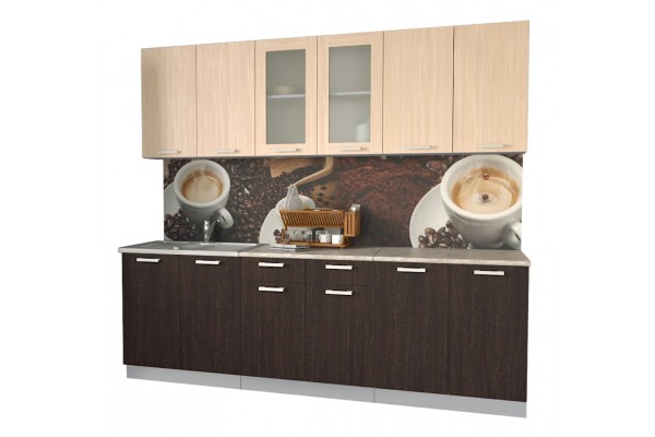 Кухонный гарнитур Мила 2,4 м (Дуб молочный/Дуб венге) фабрика Интерлиния