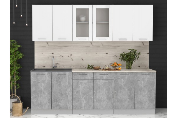 Кухонный гарнитур Мила 2,4 м (Белый Платинум/Бетон) фабрика Интерлиния