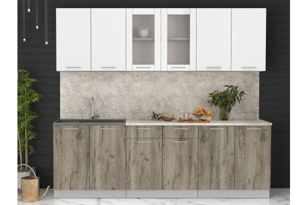 Кухонный гарнитур Мила 2,4 м (Белый Платинум/Дуб серый) фабрика Интерлиния