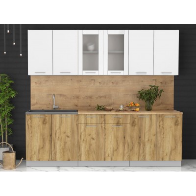 Кухонный гарнитур Мила 2,4 м (Белый Платинум/Дуб золотой) фабрика Интерлиния Кухонный гарнитур Мила 2,4 м (Белый Платинум/Дуб золотой) фабрика Интерлиния