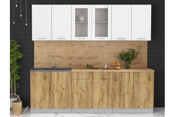 Кухонный гарнитур Мила 2,4 м (Белый Платинум/Дуб золотой) фабрика Интерлиния
