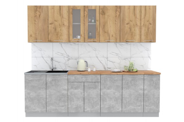 Кухонный гарнитур Мила 2,5 м (Дуб золотой/Бетон) фабрика Интерлиния