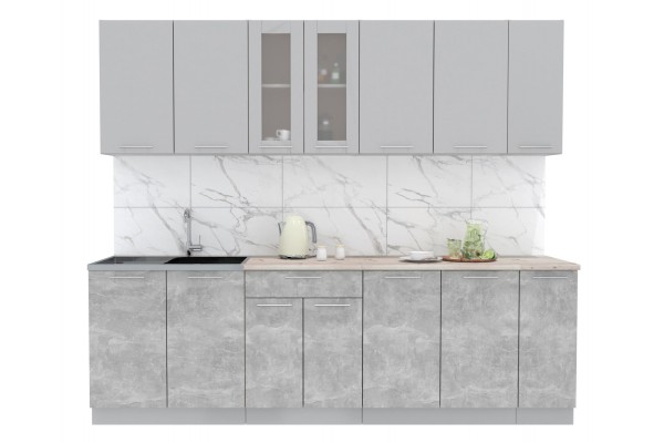 Кухонный гарнитур Мила 2,5 м (Серебро/Бетон) фабрика Интерлиния