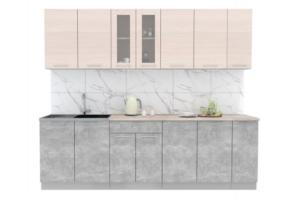 Кухонный гарнитур Мила 2,5 м (Вудлайн кремовый/Бетон) фабрика Интерлиния