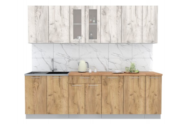 Кухонный гарнитур Мила 2,5 м (Дуб белый/Дуб золотой) фабрика Интерлиния