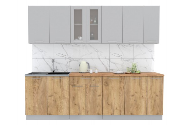 Кухонный гарнитур Мила 2,5 м (Серебро/Дуб золотой) фабрика Интерлиния