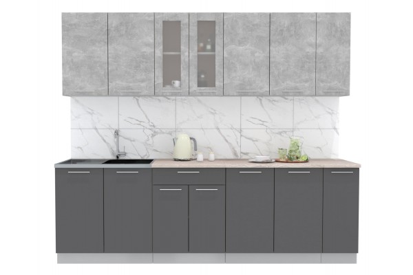 Кухонный гарнитур Мила 2,5 м (Бетон/Антрацит) фабрика Интерлиния