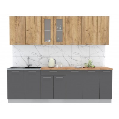 Кухонный гарнитур Мила 2,5 м (Дуб золотой/Антрацит) фабрика Интерлиния Кухонный гарнитур Мила 2,5 м (Дуб золотой/Антрацит) фабрика Интерлиния