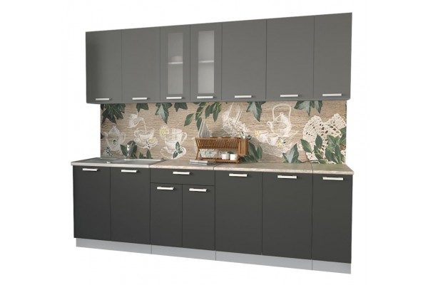 Кухонный гарнитур Мила 2,5 м (Серебро/Антрацит) фабрика Интерлиния