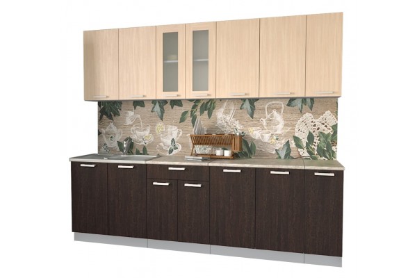 Кухонный гарнитур Мила 2,5 м (Дуб молочный/Дуб венге) фабрика Интерлиния