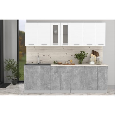 Кухонный гарнитур Мила 2,5 м (Белый Платинум/Бетон) фабрика Интерлиния Кухонный гарнитур Мила 2,5 м (Белый Платинум/Бетон) фабрика Интерлиния