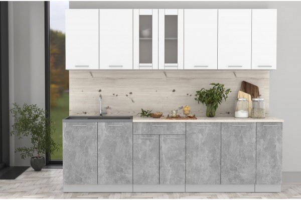 Кухонный гарнитур Мила 2,5 м (Белый Платинум/Бетон) фабрика Интерлиния
