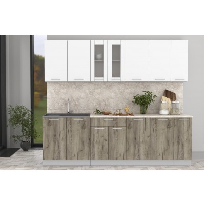 Кухонный гарнитур Мила 2,5 м (Белый Платинум/Дуб серый) фабрика Интерлиния Кухонный гарнитур Мила 2,5 м (Белый Платинум/Дуб серый) фабрика Интерлиния