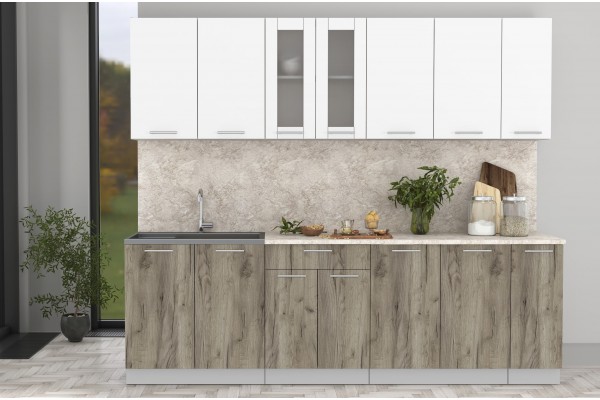 Кухонный гарнитур Мила 2,5 м (Белый Платинум/Дуб серый) фабрика Интерлиния