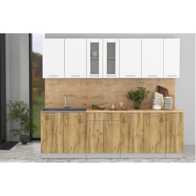 Кухонный гарнитур Мила 2,5 м (Белый Платинум/Дуб золотой) фабрика Интерлиния Кухонный гарнитур Мила 2,5 м (Белый Платинум/Дуб золотой) фабрика Интерлиния