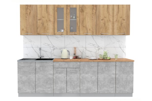 Кухонный гарнитур Мила 2,6 м (Дуб золотой/Бетон) фабрика Интерлиния