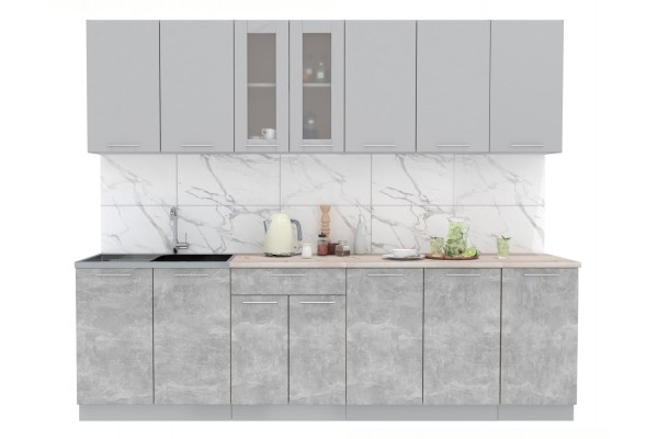 Кухонный гарнитур Мила 2,6 м (Серебро/Бетон) фабрика Интерлиния