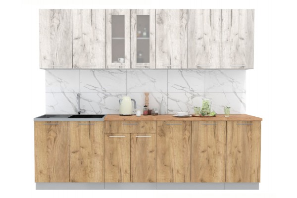 Кухонный гарнитур Мила 2,6 м (Дуб белый/Дуб золотой) фабрика Интерлиния