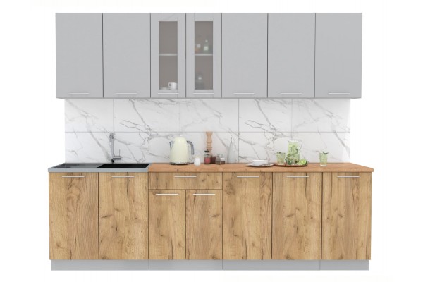 Кухонный гарнитур Мила 2,6 м (Серебро/Дуб золотой) фабрика Интерлиния