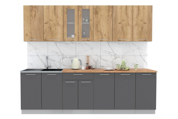 Кухонный гарнитур Мила 2,6 м (Дуб золотой/Антрацит) фабрика Интерлиния