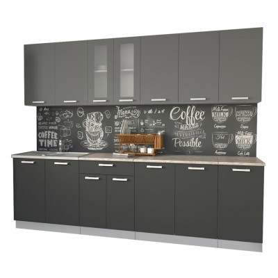 Кухонный гарнитур Мила 2,6 м (Серебро/Антрацит) фабрика Интерлиния Кухонный гарнитур Мила 2,6 м (Серебро/Антрацит) фабрика Интерлиния