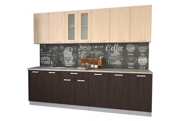 Кухонный гарнитур Мила 2,6 м (Дуб молочный/Дуб венге) фабрика Интерлиния