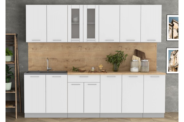 Кухонный гарнитур Мила 2,6 м (Белый Платинум/Белый Платинум) фабрика Интерлиния