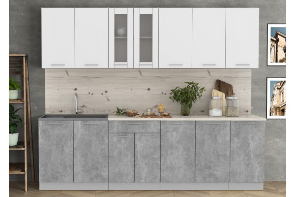 Кухонный гарнитур Мила 2,6 м (Белый Платинум/Бетон) фабрика Интерлиния