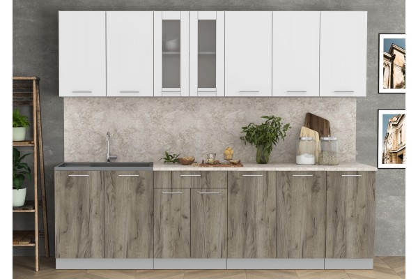 Кухонный гарнитур Мила 2,6 м (Белый Платинум/Дуб серый) фабрика Интерлиния
