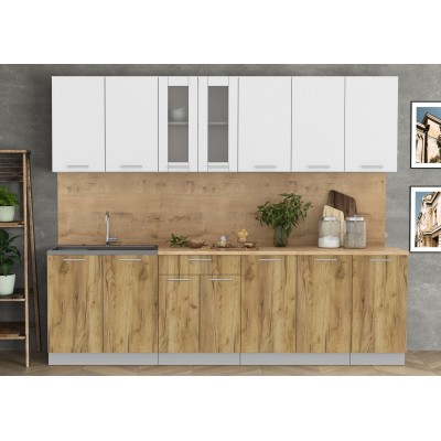 Кухонный гарнитур Мила 2,6 м (Белый Платинум/Дуб золотой) фабрика Интерлиния Кухонный гарнитур Мила 2,6 м (Белый Платинум/Дуб золотой) фабрика Интерлиния