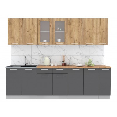 Кухонный гарнитур Мила 2,7 м (Дуб золотой/Антрацит) фабрика Интерлиния Кухонный гарнитур Мила 2,7 м (Дуб золотой/Антрацит) фабрика Интерлиния