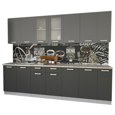 Кухонный гарнитур Мила 2,7 м (Серебро/Антрацит) фабрика Интерлиния Кухонный гарнитур Мила 2,7 м (Серебро/Антрацит) фабрика Интерлиния