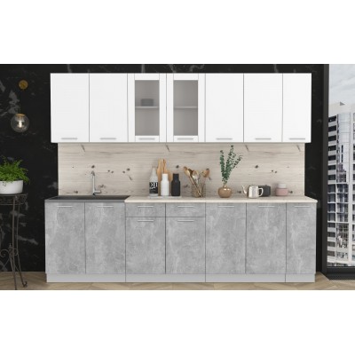 Кухонный гарнитур Мила 2,7 м (Белый Платинум/Бетон) фабрика Интерлиния Кухонный гарнитур Мила 2,7 м (Белый Платинум/Бетон) фабрика Интерлиния