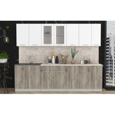 Кухонный гарнитур Мила 2,7 м (Белый Платинум/Дуб серый) фабрика Интерлиния Кухонный гарнитур Мила 2,7 м (Белый Платинум/Дуб серый) фабрика Интерлиния